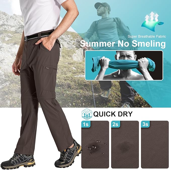 Mens Hiking Pants Convertible Lightweight Quick Dry Zip Off Fishing Safari Camping Travel boy Scout Pants