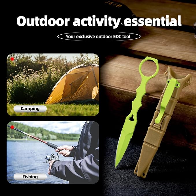 XXOK Actical Knife Portable Knife 7.0 Inch 440C Fixed Blade Knives Outdoor camping portable straight knife with protective cover available in red and green colors (green)