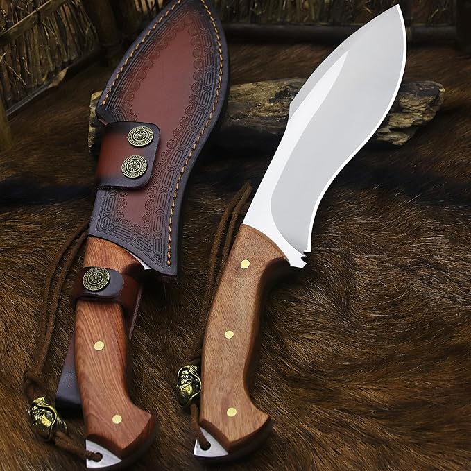 BA-KOR (Survivor III) 35.5CM (14.2 ") DC53 steel 10mm thickened full Tang fixed knife+ leather sheath &(5.9IN) Cerium Igniter, suitable for outdoor hunting, cutting, chopping, camping, obstacle removal, exploration, fishing, EDC, BBQ