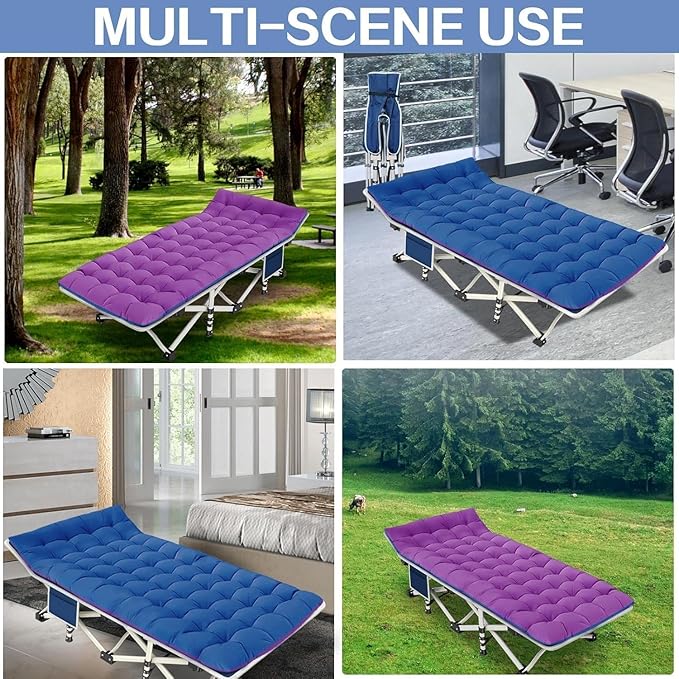 Camping Cot with Comfortable Mattress Violet and Cerulean Cots for Sleeping Heavy Duty Camping Bed 2 Person Folding Cot Include Carry Bag Camping Cots for Adults Vacation Indoor Outdoor