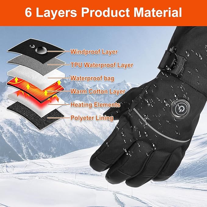Heated Gloves, 5V 6000mAh Rechargeable Heated Gloves for Men Women, Waterproof & Upgrade Non-Slip Electric Heating Glove for Motorcycling, Hunting, Skiing, Outdoor Work