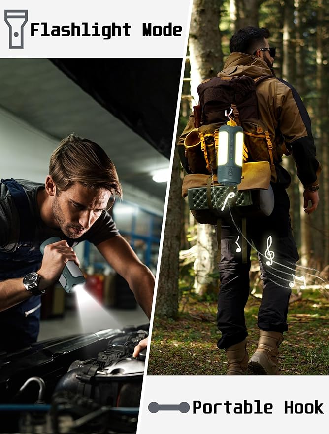 Foldable Camping Lantern with Bluetooth Speaker, Portable Flashlight, LED Folding Tent Lights, 750Lm, 5 Modes