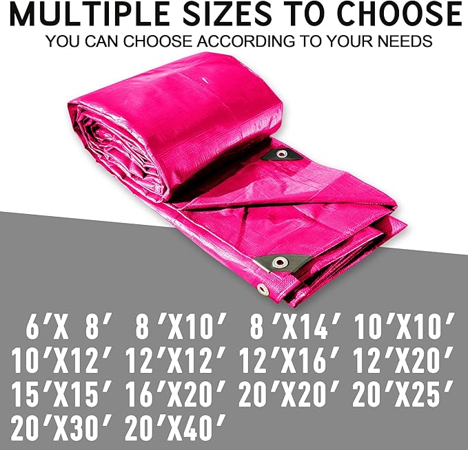 STARPYNG-12 Mil Pink/Silver 8x14 Feet Tarp-Heavy Duty Poly Tarp-Cover,Waterproof, UV Resistant, Weather Resistant, Cover Cars, Boats, Courtyards,Camping