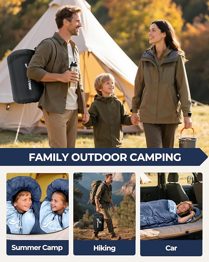 Sportneer Sleeping Bags for Adults, Warm & Cold Weather Sleeping Bag for Adults Kids Boys Girls - Lightweight Compact Camping Gear Equipment, Traveling, Backpacking, Hiking