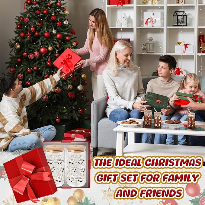 24 Pcs Christmas Color Changing Cups with Lids and Straws 16 oz Christmas Glass Tumblers Xmas Iced Coffee Cup Can Shape Drinking Glasses for Xmas Gift Party Favors Decor (Red Green Pattern)