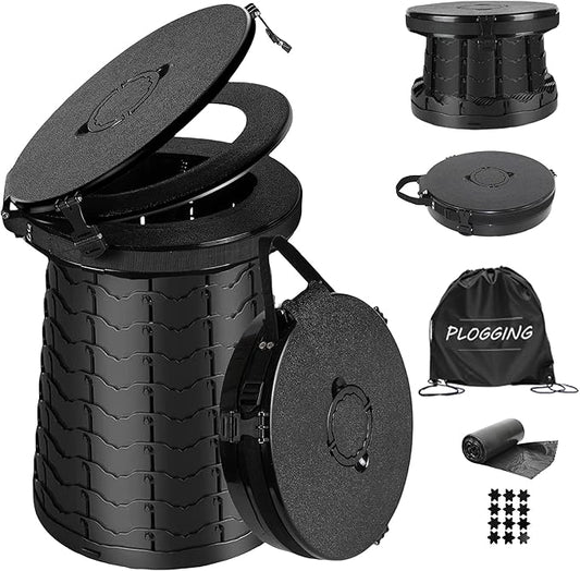 XXL Portable Toilet -19.7" H 15" D Adjustable Foldable Camping Toilet, Luggable Loo with Lid, Strap,Toilet Bag for Camping, Hiking, Travel and Car with Carry Bag