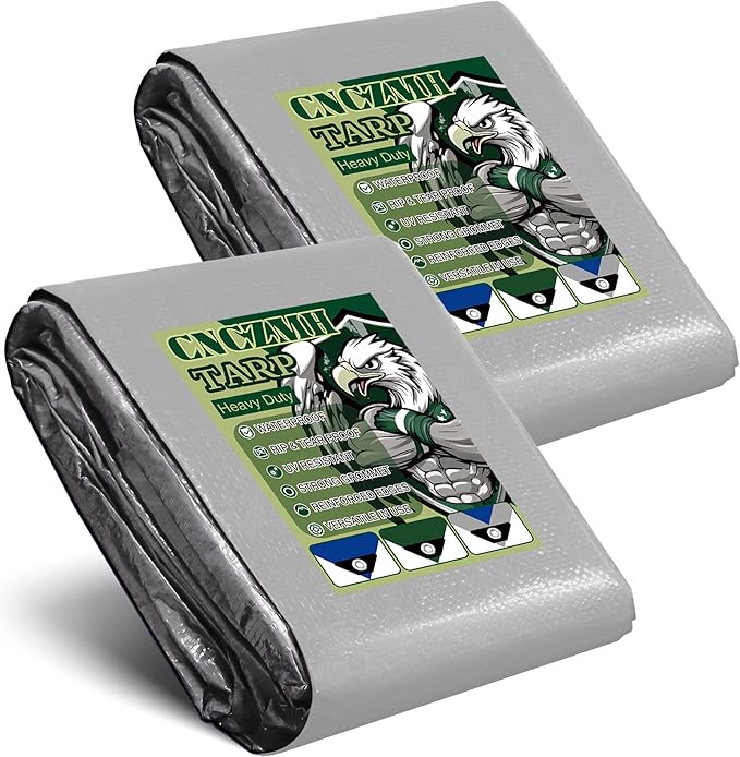 Heavy Duty Tarp Waterproof, 8 Mil Thick Finished Size Tarps Outdoor, Multipurpose Tarpaulin Cover, Small Tarp for Emergency Rain Shelter Camping (Silver/Blue, 2.8x5ft 2 Pack)