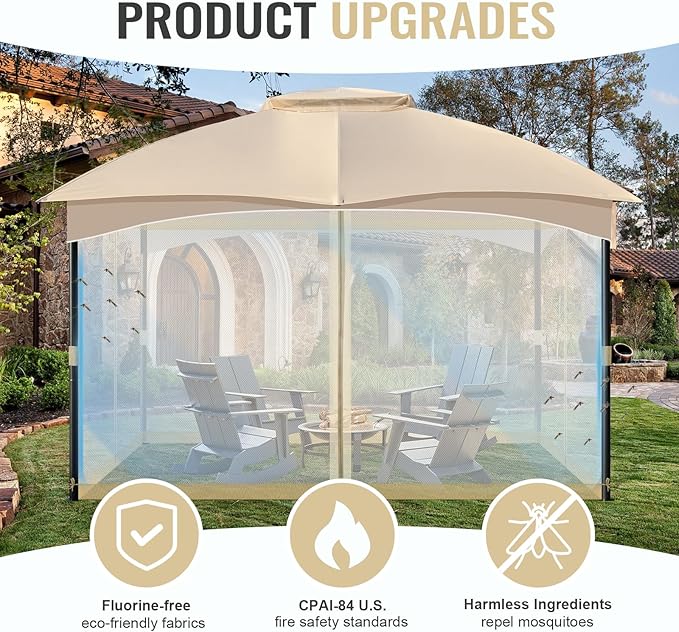 COWVIE Gazebo Replacement Netting Screen, 12' x 16' Universal Gazebo 4-Panel Mosquito Sidewalls with Double Zippers for Outdoor Patio (Only Netting)