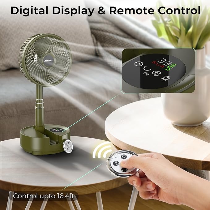 20000mAh Battery Operated Fan, Rechargeable Portable Fan, 112H Run, 9 Speeds Oscillating with Remote, Battery Powered with Timer & Light for Travel Cruise Essentials RV Outdoor Power Outage