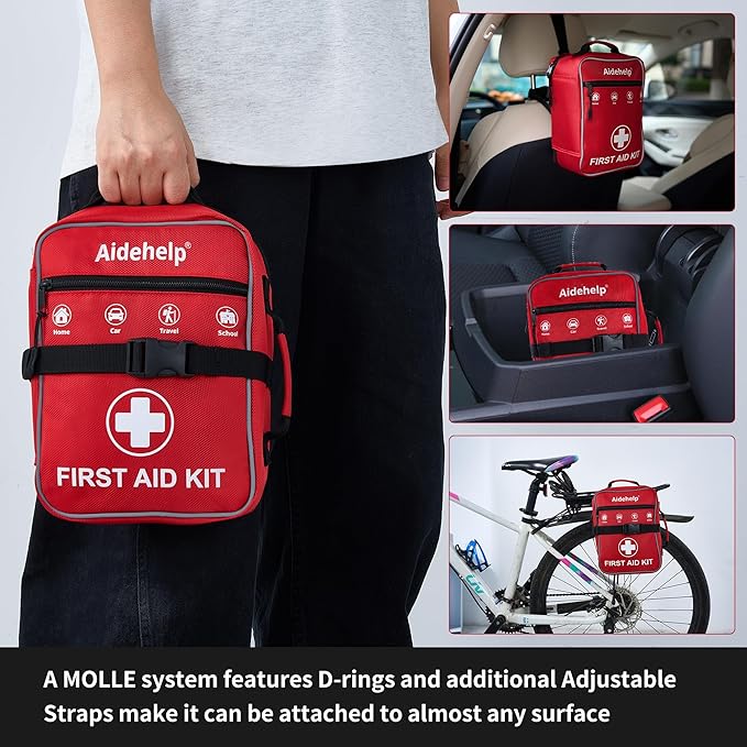 520 Pieces Premium First Aid Kit - Large Emergency Medical Kit for Survival, Car, Home, Travel, Camping, Backpack, Hiking, School (Red)