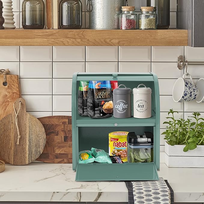 Bread Box, Metal Bread Box For Kitchen Countertop, Bread Storage Container Holds 2 Loaves Of Bread, High Capacity Breadbox, Bread Holder Suit Farmhouse Kitchen Decor For Counter