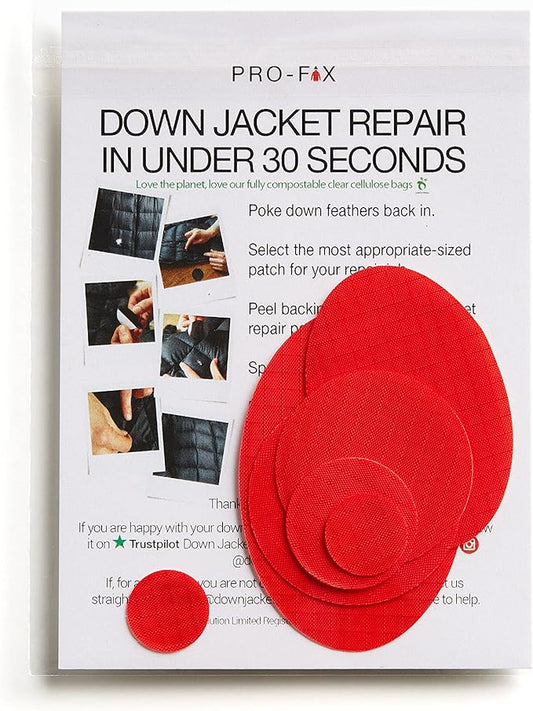 Self-Adhesive Waterproof Repair Patch Kit - 30-Second Fix for Down Jackets, Tents, Sleeping Bags, Backpacks, Outdoor and Camping Gear - Pre-Cut Nylon, Multiple Colors (Red)