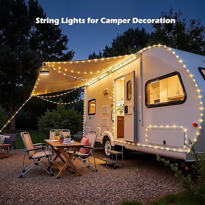 Solar Camping String Lights, 33FT 100LED Quick Storage Rechargeable Tent Lights with 9 Lighting Modes, Portable Camping Fairy Lights Waterproof for Outdoor Patio Garden Party Decorations