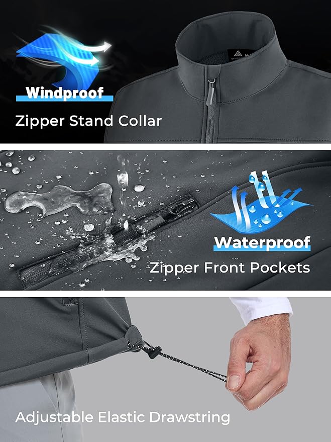 Mens Windproof Golf Vest Outerwear Fleece Lined Softshell Sleeveless Lightweight Jacket
