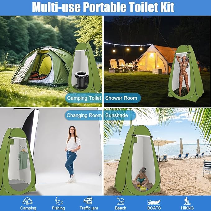 BLIKA Upgraded Retractable Portable Toilet with Soft Cushioned Seat, 350LBS Foldable Camp Toilet for Adults & Kids, Compact Travel Toilet for Camping, Hiking, RV Travel, Road Trips