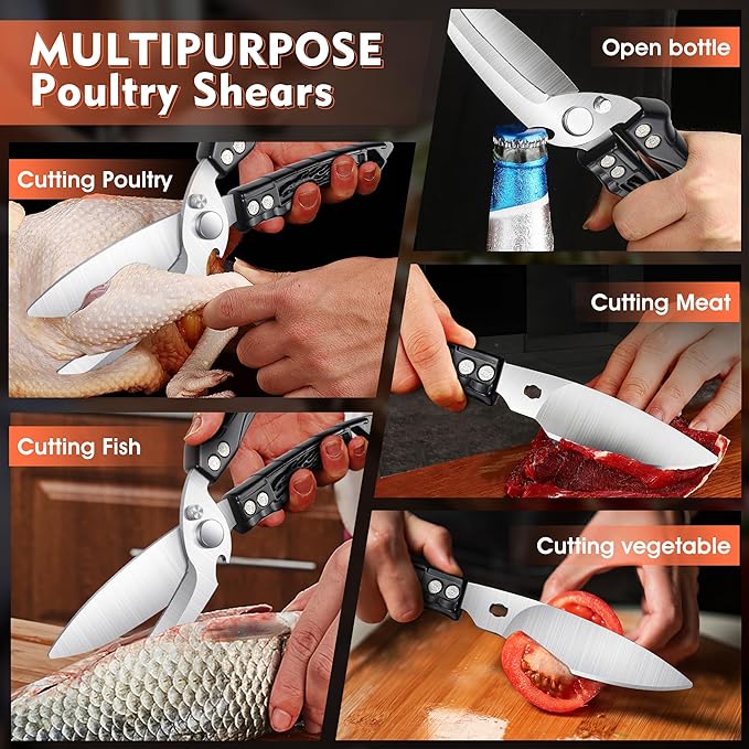 Dream Reach Kitchen Poultry Shears - Heavy Duty Detachable Cooking Scissors for Cutting Chicken, Meat Kitchen Black Food Scissors with Serrated Edge Thanksgiving