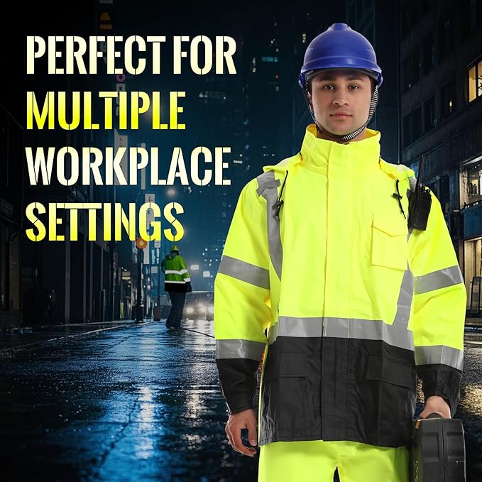 SKSAFETY Hi Vis Reflective Rain suits for Men Waterproof - High Vis Safety Rain Jacket, High Visibility Raincoat for Men