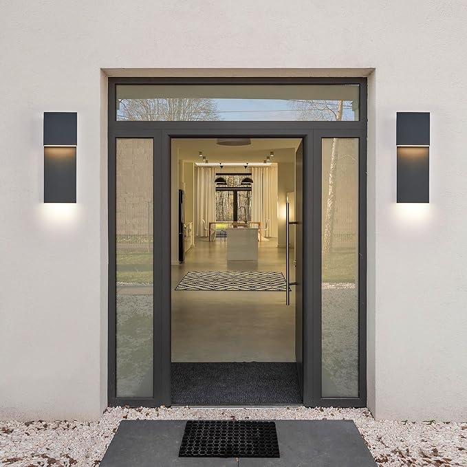 Modern Porch Lights with 2 Pack,Outdoor Indoor Integrated LED Wall Lights,2-Light Total 17W,3000K, Textured Black Finish,Outside Lights Waterproof for House Front Door Patio Garage