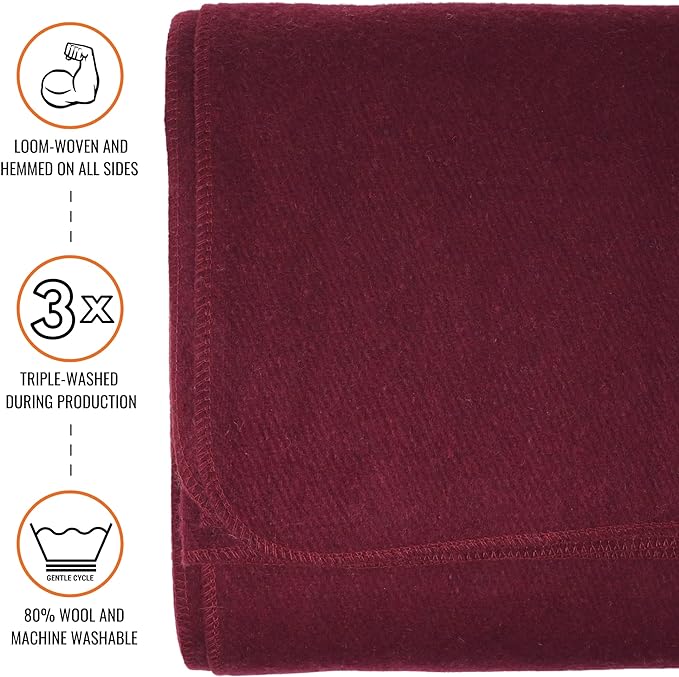 Arcturus Military Wool Blanket - Warm, Thick, Washable - Great for Outdoors, Camping, Stadium Blanket, Picnics, Travel - Car & Bushcraft Survival Kits, Large 64in x 88in 4.5 lb