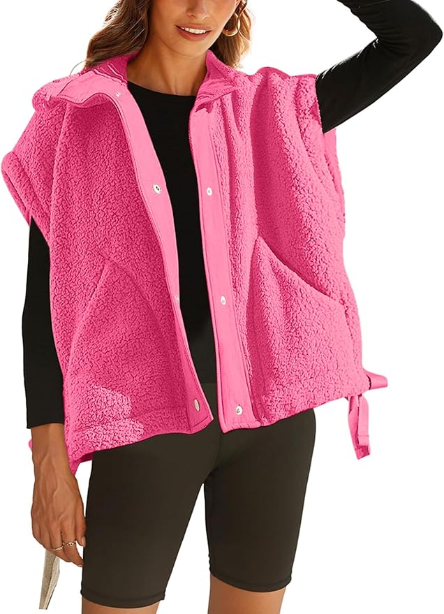 Athlisan Womens Fleece Vest Casual Sleeveless Button Down Sherpa Jacket Outerwear with Pockets