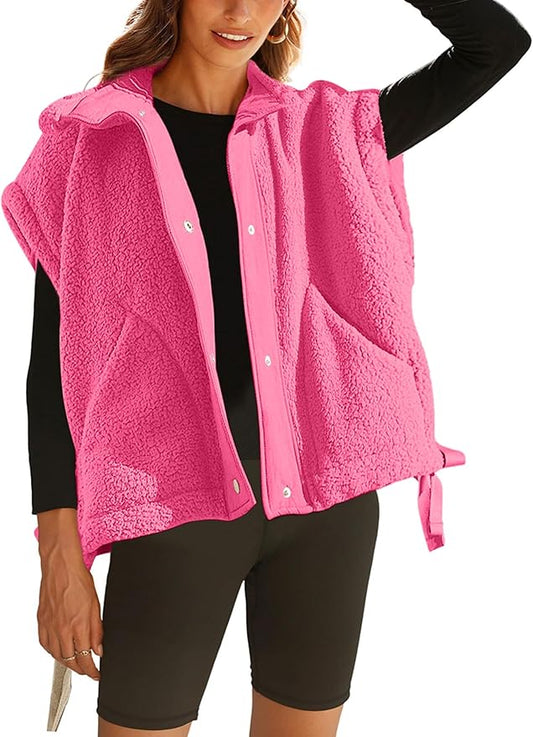 Athlisan Womens Fleece Vest Casual Sleeveless Button Down Sherpa Jacket Outerwear with Pockets