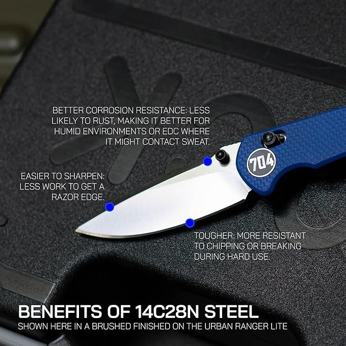 704 Gear Urban Ranger Lite V2 | EDC Folding Pocket Knife with Ambidextrous Thumbstud and Crossbar Lock | 2.91" Blade, 14C28N Steel, Reversible Pocket Clip | Royal Blue/Brushed Stainless