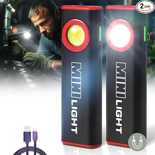 lexall 2 Pack Flashlight, 1600 Lumens Mini Magnetic Flat EDC Flashlight with Clip, 3 Modes Portable Ultra-Light Bright Waterproof Pocket Light for Working, Camping, Repairing, Emergencies