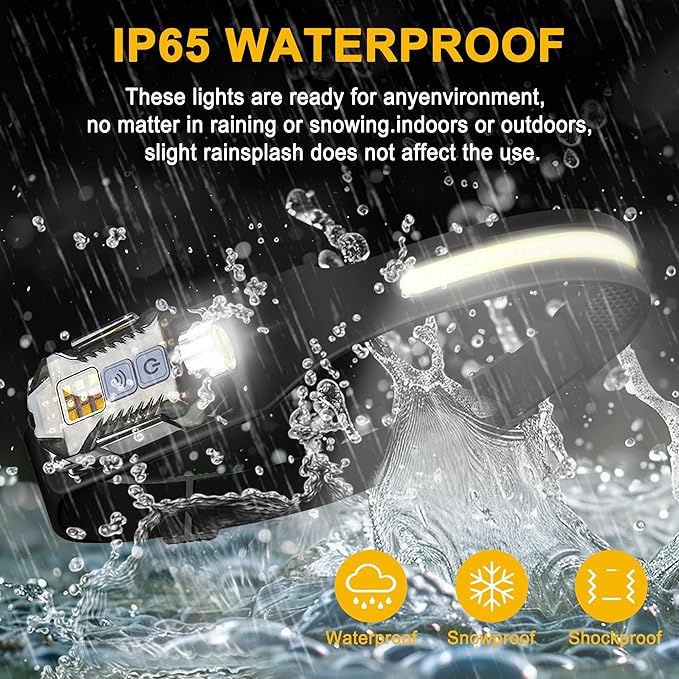 Head Lamp Led Rechargeable, 230° Wide Beam Sensing COB Headlamp Flashlight Detachable, 9 Light Modes, Hard Hat Lamp, IP65 Waterproof 400 Lumens for Camping, Hiking, Fishing, Working, Gift (Black)