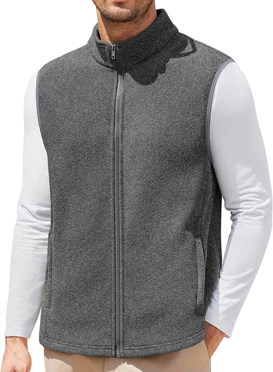 COOFANDY Mens Polar Fleece Vest Lightweight Sleeveless Jacket Warm Zip up Outerwear Vests with Zipper Pockets for Hiking
