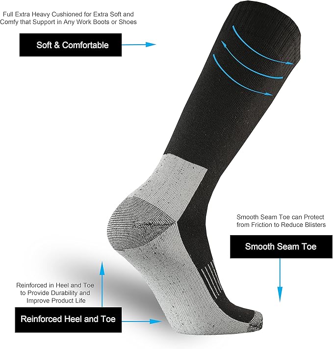 ONKE Max Full Cushion Knee High Socks for Men Steel Toe Work Boot Over the Calf OTC Moisture Wicking Thermal Hiking Hunting