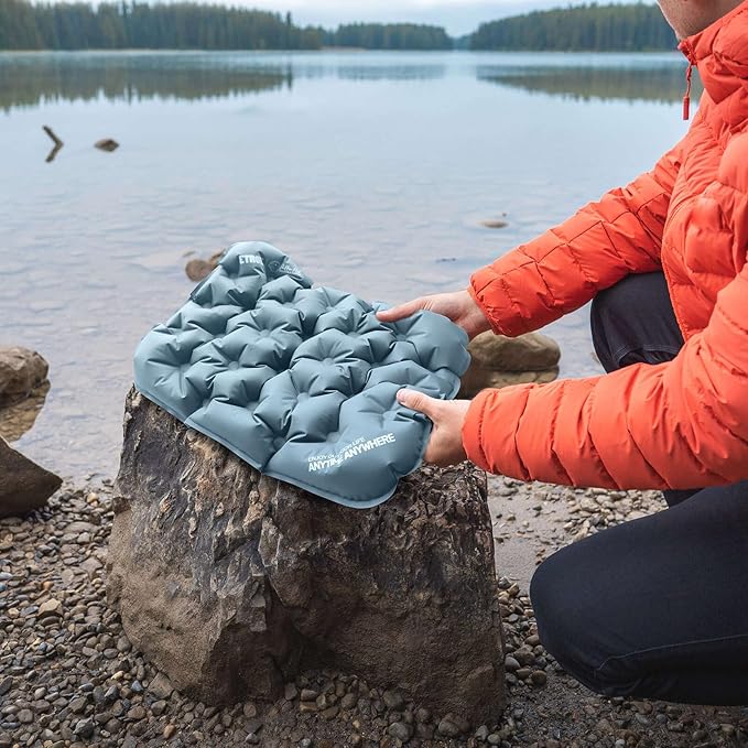ETROL Portable Inflatable Seat Cushion, Lightweight Camping Air Sitting Pad with Storage Bag and Repair Cloths, Waterproof Air Bleacher Seat Cushion