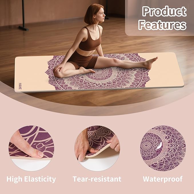 HAHE Yoga Mat Thick (8MM,1/3"), Eco-Friendly POE Non Slip Yoga Mat, High Rebound & Shock Absorption, Anti-Tear & Sweat-Resistant for Yoga, Fitness, Home, Workouts, Large Pilates Mats 72"x24" with Carrying Strap
