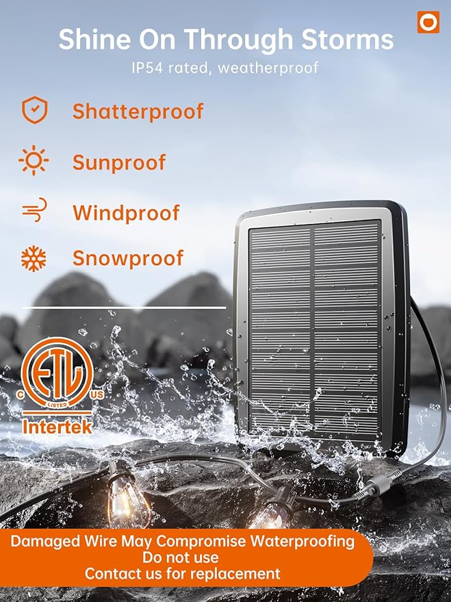 addlon 35FT Solar String Lights Outdoor, IP54 Waterproof Solar Powered with Remote & USB Port, 10+1 LED Shatterproof Bulbs, Dimmable Solar Light Outdoor for Camping Backyard Bistro Porch