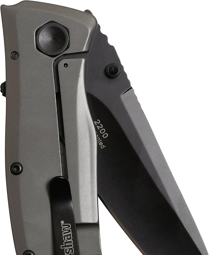 Kershaw Grid Pocketknife, 3.7" 8Cr13MoV Steel Drop Point Plain Edge Blade, Assisted One-Handed Flipper or Thumb Stud Opening, Frame Lock EDC,Grey/Black