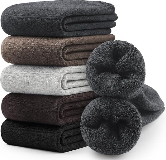 SIMIYA 5 Pairs Merino Wool Socks for Men, Thick Winter Wool Hiking Socks, Warm Breathable Crew Mens Socks