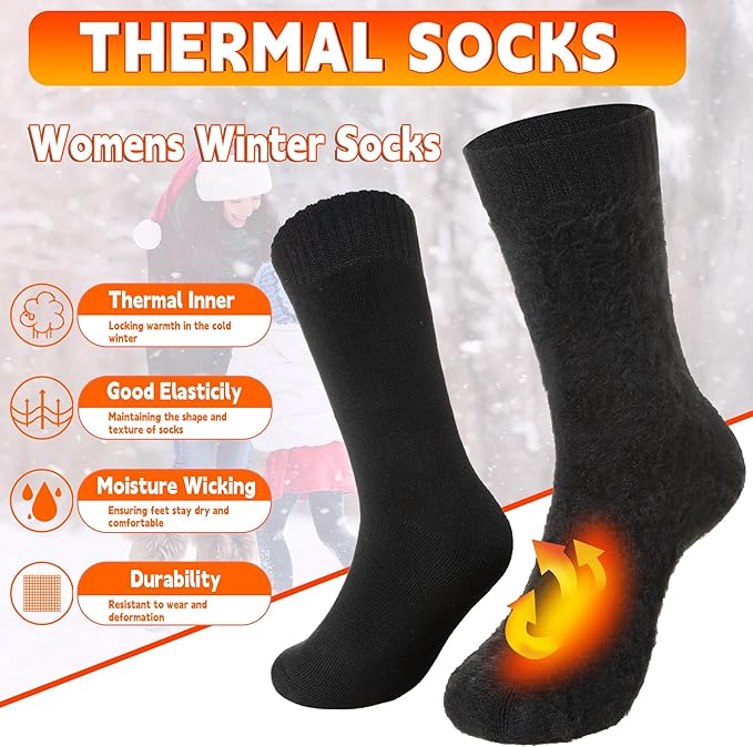 Velice Winter Warm Thermal Socks for Women Extra Thick Insulated Heated Crew Boot Socks for Cold Weather 5 Pairs