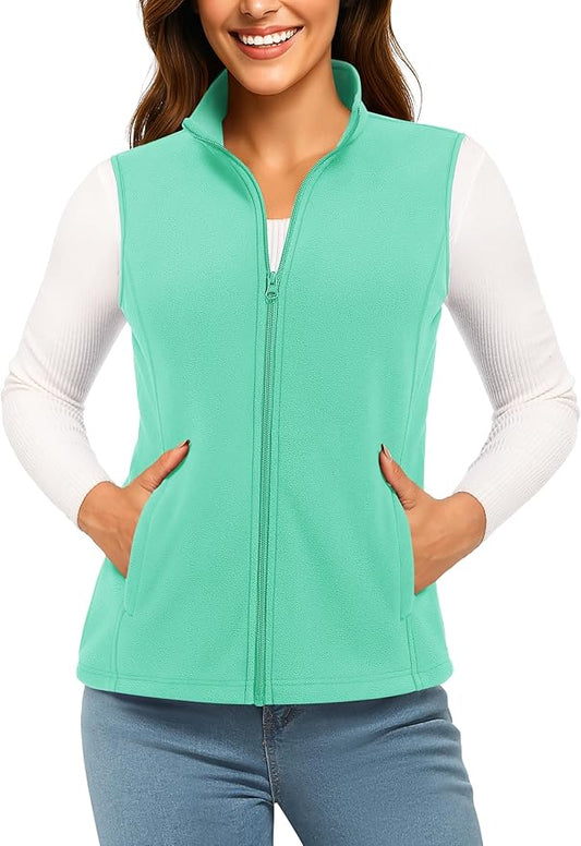 TACVASEN Women's Fleece Vest Lightweight Warm Vests Outerwear Sleeveless Zip Jacket Fall Winter Soft Vest with Pockets