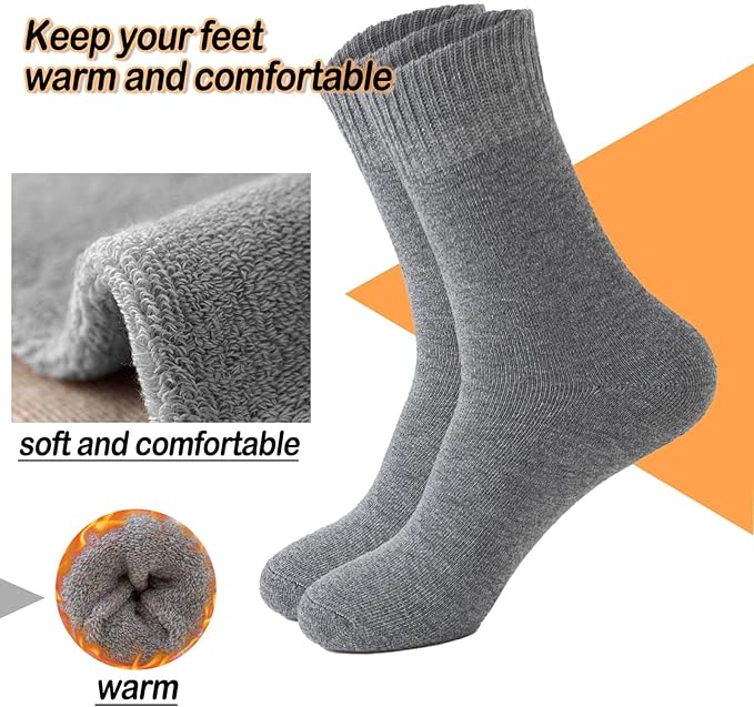 Josnown 5 Pairs Wool Socks Mens, Thick Warm Winter Thermal Cozy Boot Socks