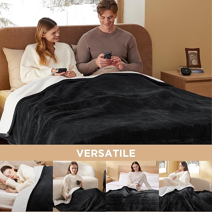 Bedsure Electric Blanket King Size - Dual Control Heated Blanket King Size, Fast Heating with 10 Time Settings & 10 Heat Settings, Warm Gift for Grandma (100x90 inches, Black)
