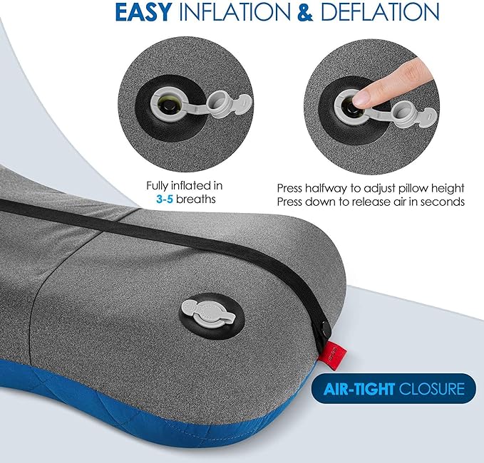 Hikenture Camping Pillow with Removable Cover - Ultralight Inflatable Pillow for Neck Lumbar Support - Upgrade Backpacking Pillow - Washable Travel Air Pillows for Camping, Hiking, Backpacking