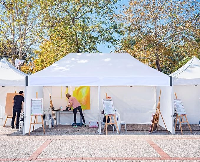 10x20 pop up Canopy Tent, Eazy up Outdoor Patio Canopy Tent with sidewalls, Heavy Duty Commercial Instant Canopy Tent with Sand Bags for Deck, Party, Camping, Backyard, Playground, White