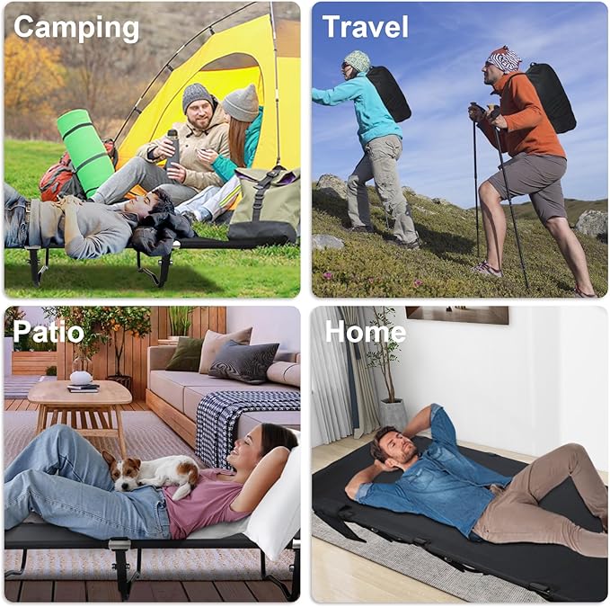 Ultralight Camping Cot, Camping Cots for Adults, Supports 352lbs, Portable Folding Backpacking Cot for Camping, Outdoor Travel, Hiking, Home, Mountaineering, Black