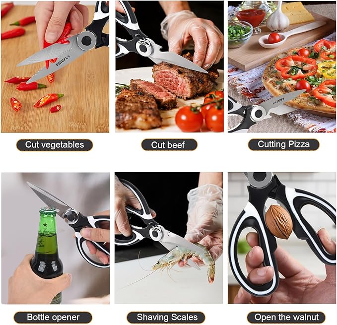 Kitchen Scissors Utility Chopping Scissor Professional Shears for Meat Cutting Sharp Kitchenaids Shears Multipurpose Scissor for Food Outdoor BBQ No Rust + 100 Pcs Plastic Gloves Disposable
