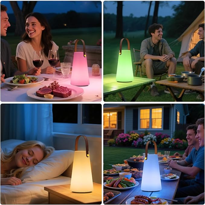 Portable Outdoor Table Lamp, Cordless Rechargeable Outdoor Table Lanterns RGB LED Lights with Remote, IP44 Water-Resistant Battery Operated Hanging Lamp for Patio Garden Camping Dining Room