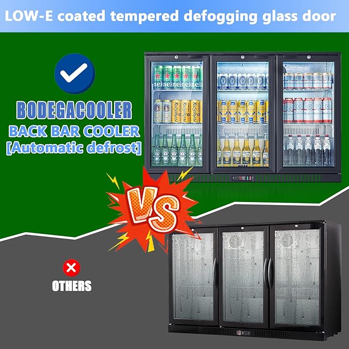 BODEGACOOLER Back Bar Cooler With 3 Glass Doors 11.4 cu.ft, 21 Inch Counter Height Commercial Beverage Refrigerator with LED Lighting,Display Beverage Cooler for Beer,Soda Drinks,Wine