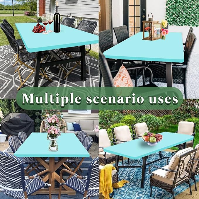 6 Pack Picnic Table Cover Elastic Fitted Tablecloths for 6 Foot Rectangle Tables Waterproof Stretch Washable Patio Folding Outdoor Spandex Tablecloth for Camping Banquet Parties (Aqua Blue,30" x 72")