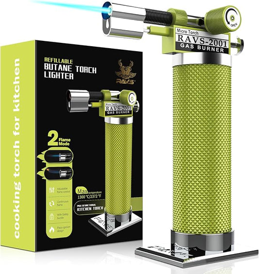 RAVS Butane Torch Lighter, DUAL Flame Mode Kitchen Torch Cooking Torches, Creme Brulee Torch lighters butane refillable, Mini Torch Micro Torch for Welding, Soldering Torch, Butane is Not Included