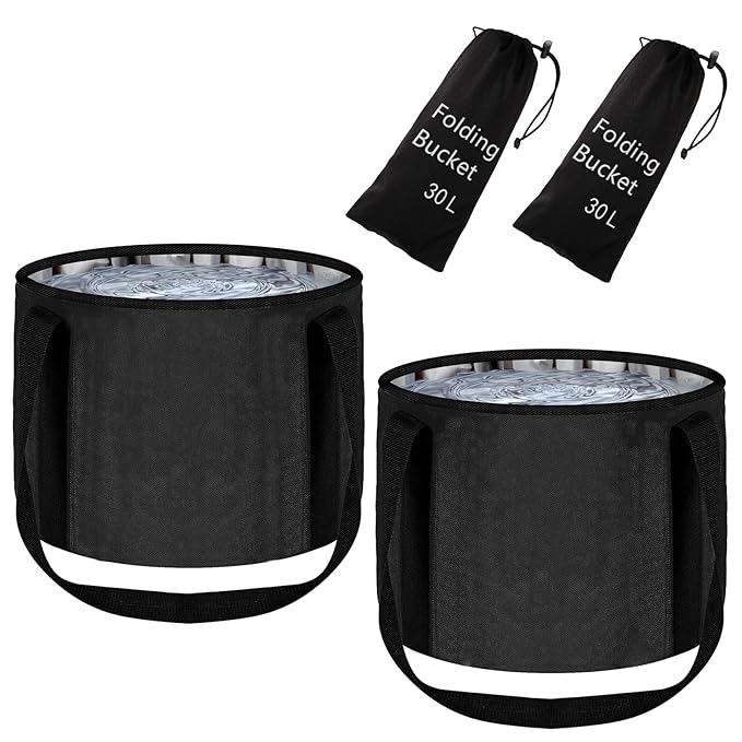 2 Pieces Foot Bath Basin 30L Collapsible Bucket, Portable Foot Soak Tub Feet Soaking Bucket for Outdoor Travel, Camping, Fishing（Black)