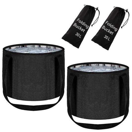 2 Pieces Foot Bath Basin 30L Collapsible Bucket, Portable Foot Soak Tub Feet Soaking Bucket for Outdoor Travel, Camping, Fishing（Black)