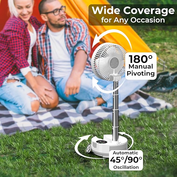 20000mAh Battery Operated Camping Fan - 112Hrs Rechargeable Oscillating Table Fan with Light & Timer, 8 Speeds Portable Travel Fan for Cruise RV Trip, Hurricane Power Outage (8" with Case)